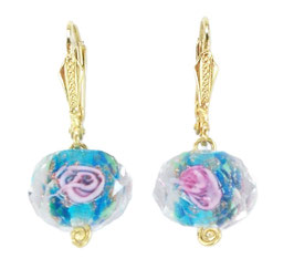Kristall-blau-24 Aquablau Muranoglas 2 Rosen
