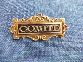 Brosche Jugendstil Comite Gold farbige Buchstaben