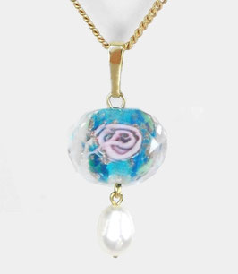 Kristall-blau-23 Aquablau Muranoglas 2 Rosen