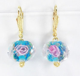 Kristall-blau-23 Muranoglas mit 2 Rosen Ohrringe