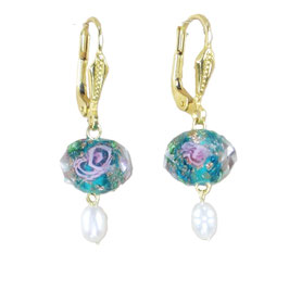 Kristall-blau-24 Aquablau Muranoglas 2 Rosen