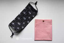 Maskentäschli - Punkte rosa-weiss mit goldenem Sternknopf