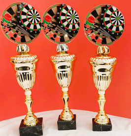 3er Serie Acryl Pokale gold Steel Dart  E-Dart Acryl Gravur Ehrung Pokal