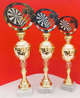 Pokal 3er Serie Dart Metall Pokale Steel oder E-Dart beides passt incl. Gravur