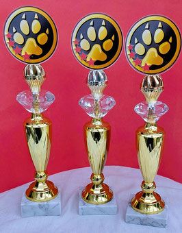 3er Serie Säulenpokale Hunde Hundepfote Hundesport Auf Diamant Pokal NEUHEIT incl.Gravur