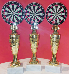 Pokal 3er Serie Acryl Dart Steel oder E-Dart auf Säule gold Pokale & Gravur NEU