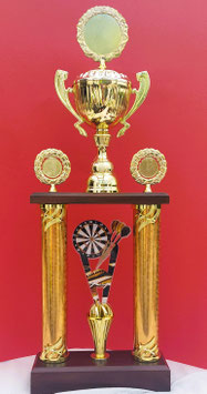 "Dart Meisterwerk" Säulenpokal Acryl Pokale Dart Darts Turnier Pokal gold