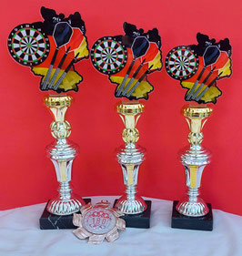 3er Serien Pokale Acryl Darts mit Medaille silber