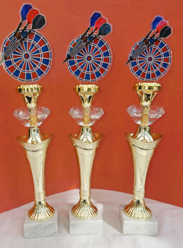 Pokale Säulenpokale 3er Serie E-Dart oder Steel in Gold mit Diamant
