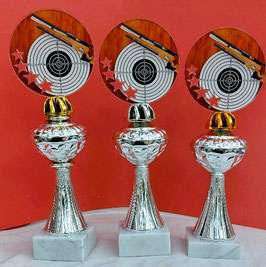 Der Sommerknaller günstig :3er Serie Acryl Pokale Waffe Schießen silber Ehrung