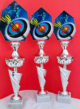 Pokal 3er Serie Acryl Figur Bogenschießen auf Silbernen Pokalen & Gravur NEU