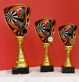3er Serie Steel Dart Acryl- Pokale in Gold Toppreis