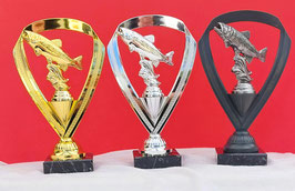 Pokal Pokale 3er Serie Angeln Angel Forelle Fisch GOLD incl. Gravur