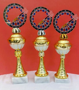 3er Serie Pokale Steel Dart oder E-Darts Dart Acryl Weiß Gold mit Gravur