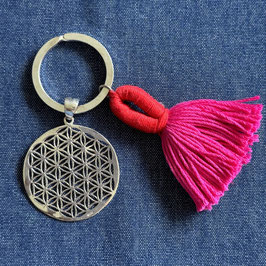flower of life key ring * sterling silver & pink