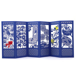☆Greeting card "Byobu blue A) Goldfish”
