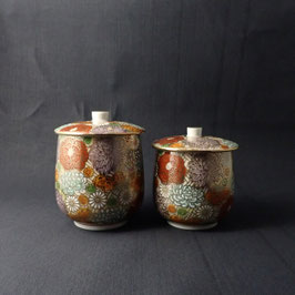 Kutani Paired Teacups with lid "Hanazume" gold floral
