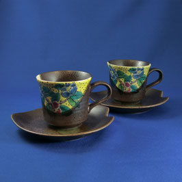 Kutani Paired Coffee cup "Yoshidaya, Camellia"