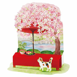 ☆3D Karte "HANAMI cat" cherry-blossom viewing cat