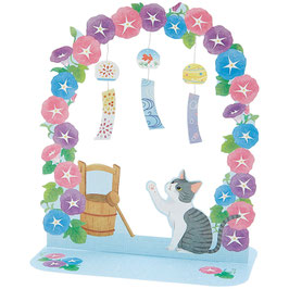 ☆3D Karte "summer, asagao arch, furin and cat"