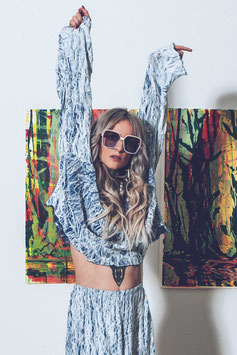 CROPPED BLOUSE 'INDIGO' WAVE