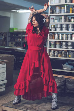 VOLANT DRESS 'FAWN' SCARLET