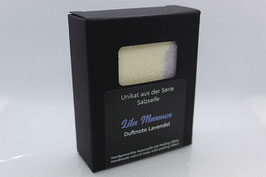 Naturseife Salzseife Lila Marmor mit Duftnote Lavendel.  Peelingseife