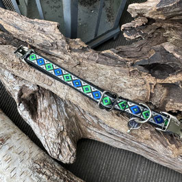Kleines Hundehalsband "Muster grün-blau"