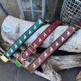 Weihnachtshalsband "Hirsch gold karo" mit goldenen Verschluss