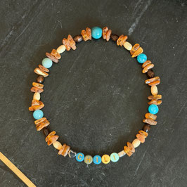 Bernsteinkette als Zeckenschutz mit kleinen Edelsteinen Amazonit Aqua + Name  "Kette Chili" LIMITIERT