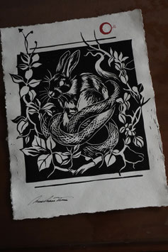 *pre order*      snake eats rabbit linoprint