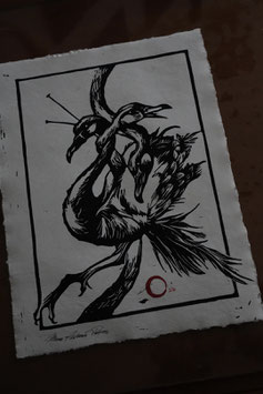 swan knot linoprint