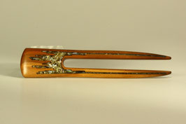 10,2cm / Haarforke "Exquisit", Holzforke mit Inlay aus schimmernden Perlmutt, Unikat