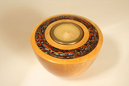 Teelichthalter Ø 9cm aus Holz mit Inlay aus Polymer- Clay