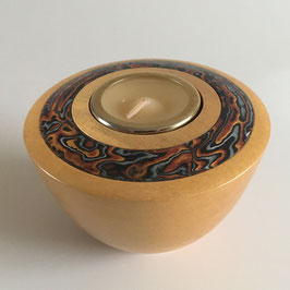 Teelichthalter Ø 9cm aus Holz mit Inlay aus Polymer- Clay