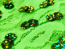 Spitzenstoff Neon-Grün mit Holo-Pailletten  bi-elastisch