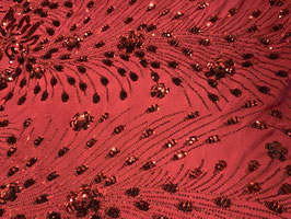 Haute Couture Lux Stickerei Blumen Bordeaux mit Pailletten