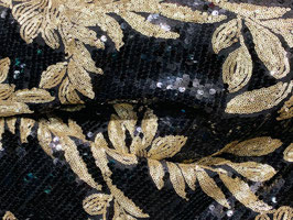Haute Couture Lux Stickerei Blätter Schwarz-Gold mit Pailletten
