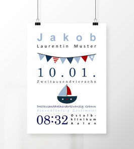 Geburtsdatenposter - Segelboot - Klassisch