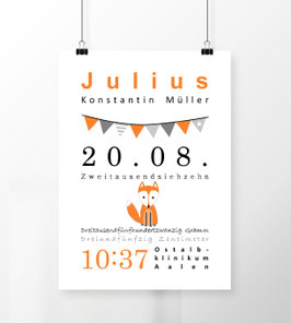 Geburtsdatenposter - Fuchs - Klassisch