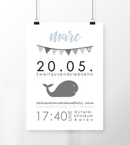 Geburtsdatenposter - Wal - Modern