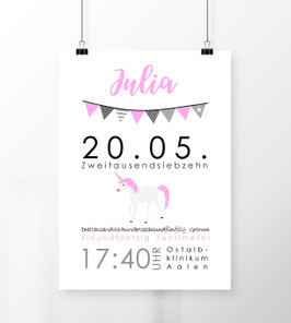 Geburtsdatenposter - Einhorn - Modern