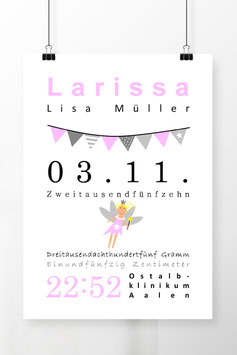 Geburtsdatenposter - Fee - Klassisch