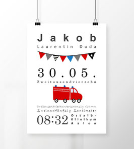 Geburtsdatenposter - Feuerwehr - Klassisch