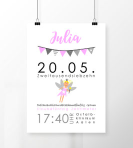 Geburtsdatenposter - Fee - Modern