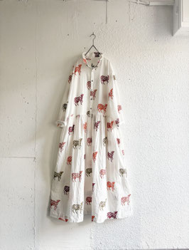 India block print プルオーバーシャツワンピース USHI