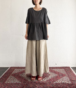 Premium linen ギャザーロングパンツ