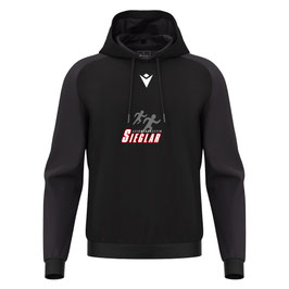 MACRON Horn Hoodie schwarz mit SieglarerTV Leichtatlethik-Logo und Wunschname