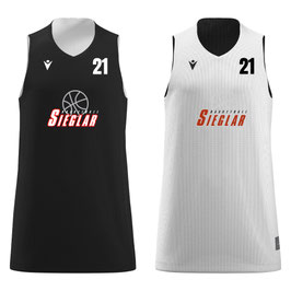 MACRON Idaho Wendetrikot schwarz/weiß mit Sieglarer TV Basketball-Logo und Wunschnummer auf der Brust und Wunschname auf dem Rücken