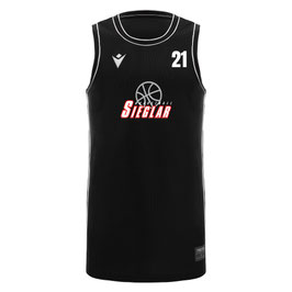MACRON Plutonium Einzeltrikot schwarz mit Sieglarer TV Basketball-Logo auf der Brust und Wunschname